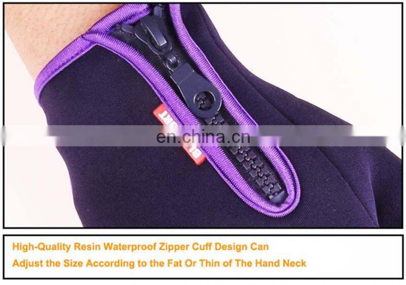 Wholesale Waterproof purple neoprene fabric with touchscreen fingers outdoor sport diving protective glove