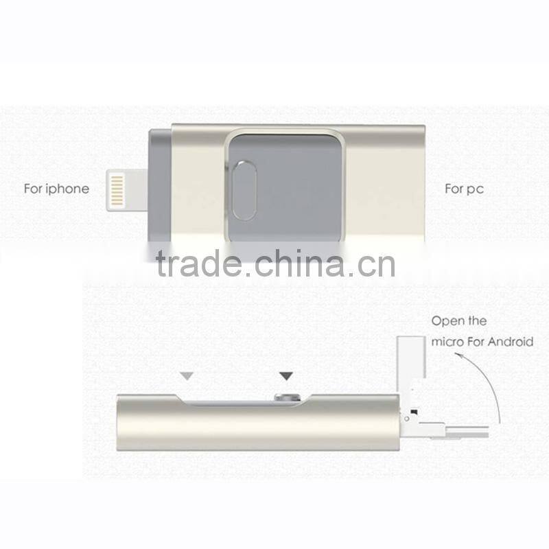 Metal pen drive 3 in 1 OTG pendrive 32gb64gb gold color