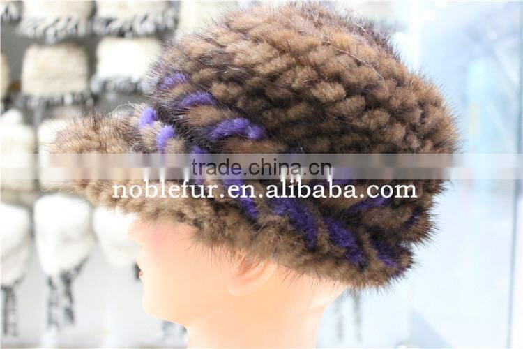 latest design sReal mink fur hat knitted winter headwear with lined