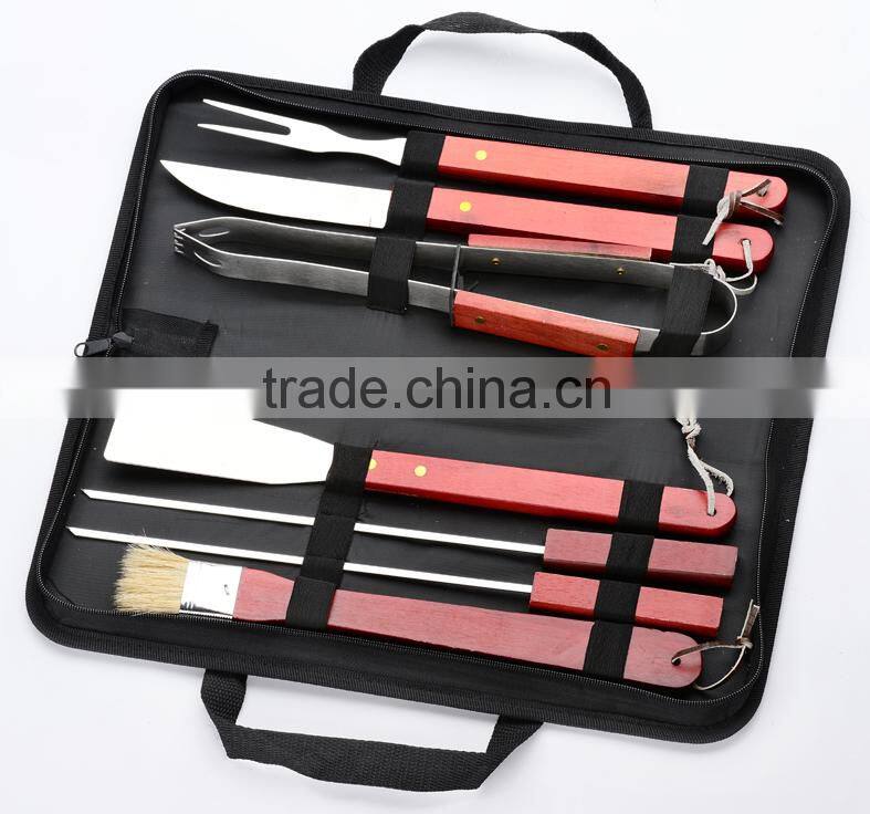 yangjiang factory manufacture stainless steel bbq tools with wood handle