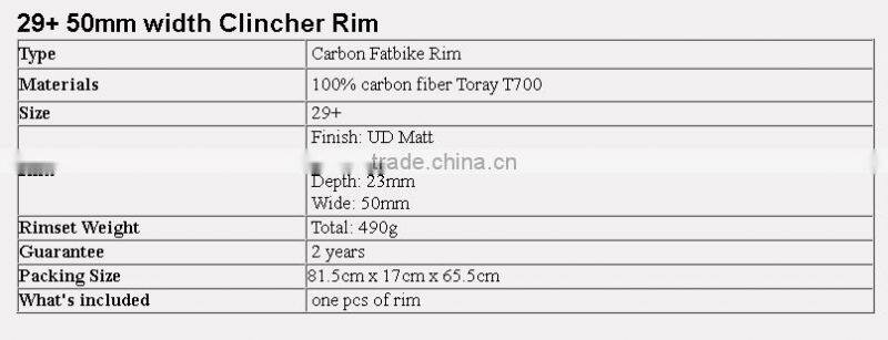 carbon wheel 29+ 50mm width clincher wheels fat bike carbon disc wheel rims