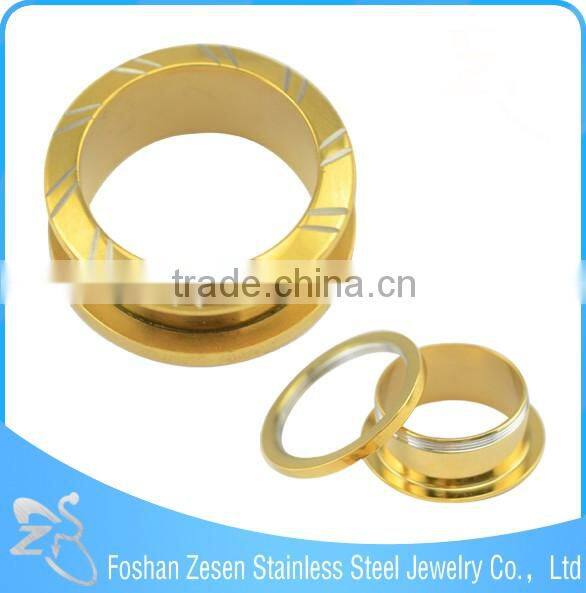 Gold plated surface engraved ear tunnel plugs body piercing jewelry