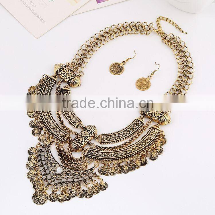 Boho Style Crescent Fringed Crude Chain Clavicle Necklace Fashion Coin Jewelry Set