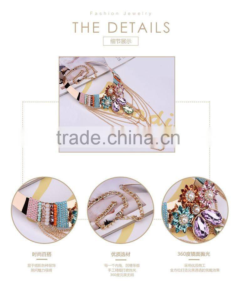 Solememo Wholesale Women's Vintage Jewelry Rhinestone Alloy Chain Tassel Bib Collar Choker Necklace