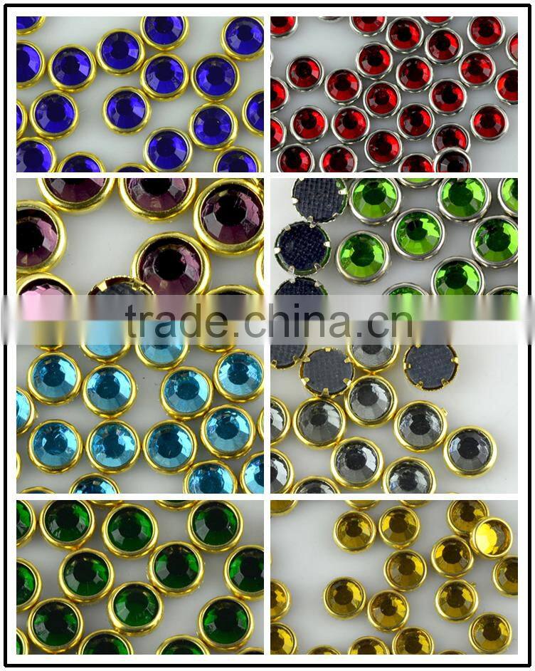 Glass rimmed rhinestone, Metal D rhinestone, Hotfix rhinestone with metal ring for clothing
