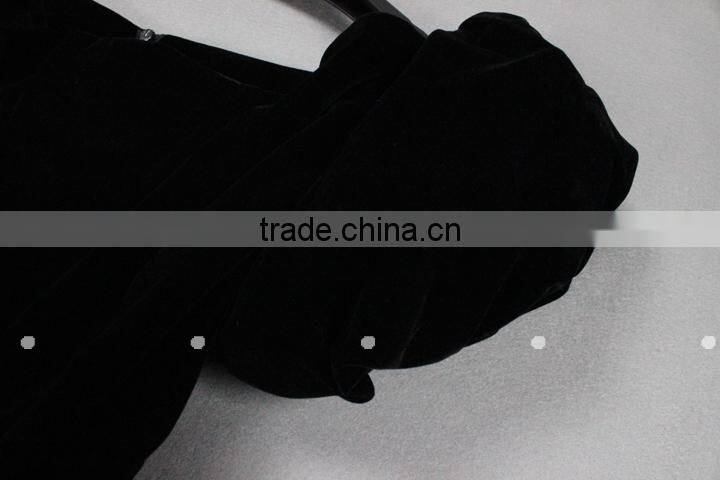 2014 New Arrival name brands black elegant puff sleeve boat neck mid-calf slim fit dress for fashion ladies 140312