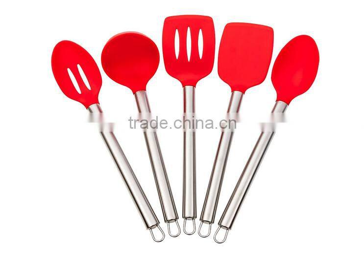 Hot Sale Food Grade Heat-Resistant Silicone slotted turner with stainless handle utensils