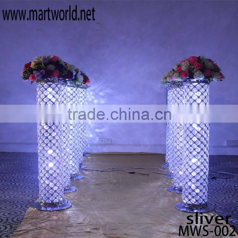 silver LED pillar crystal wedding column lighted wedding column walkway stand wedding decoration (MWS-002 silver)