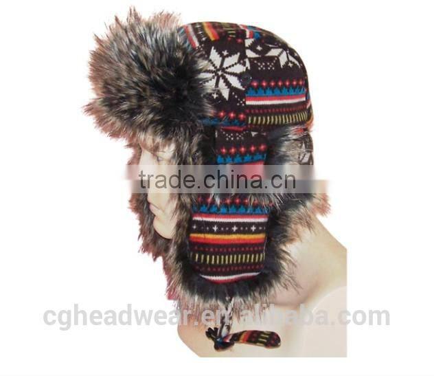 China manufacture wholesale fur hat/ russian style fur hat/ beanie hat with raccoon fur pom pom