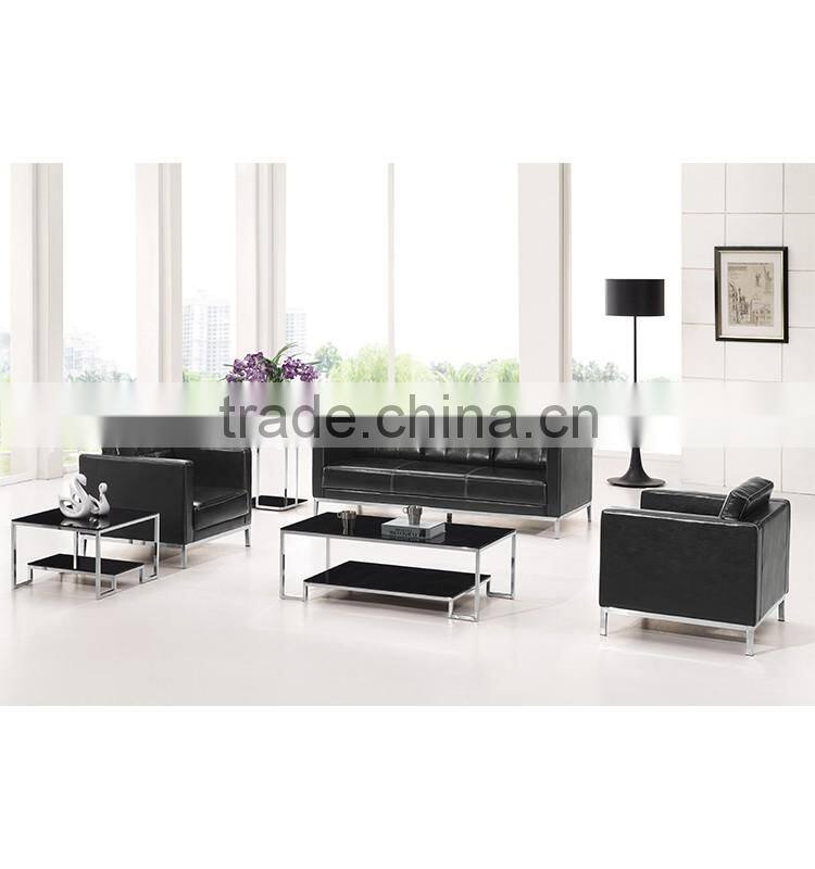 2016 Best Selling Black Leather Used Office Sofa