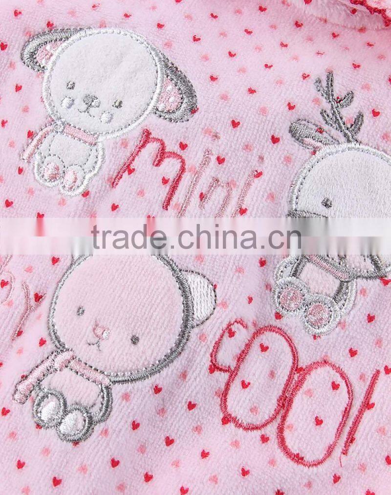 2016 Lovely design long sleeves baby girl winter velour romper