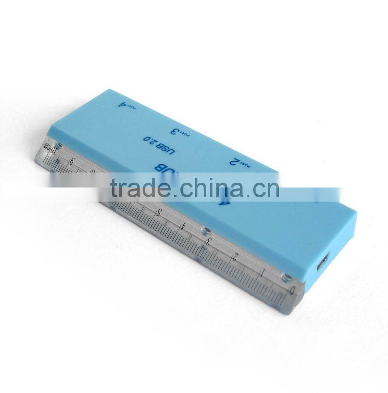 Blue 4-Port USB Hub with Ruler function