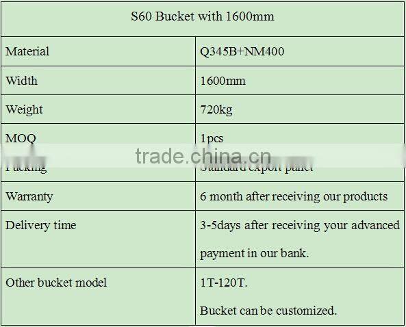 S60 excavator mud bucket with1600mm made in china
