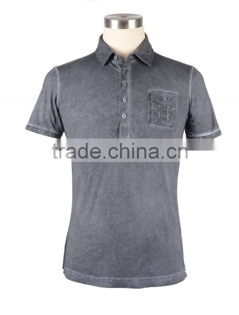Men's 100% cotton knit fabric cold dyed technics short sleeved T-shirt with chest pocket
