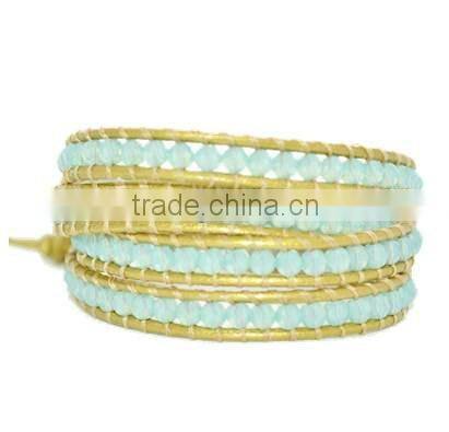 Blue Lapis Wrap Bracelet on Natural brown Leather with Silver tone nugget beads