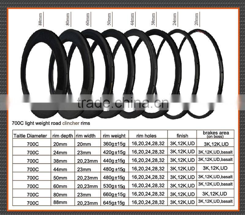 700C super light weight tubular road bicycle carbon rims for sale