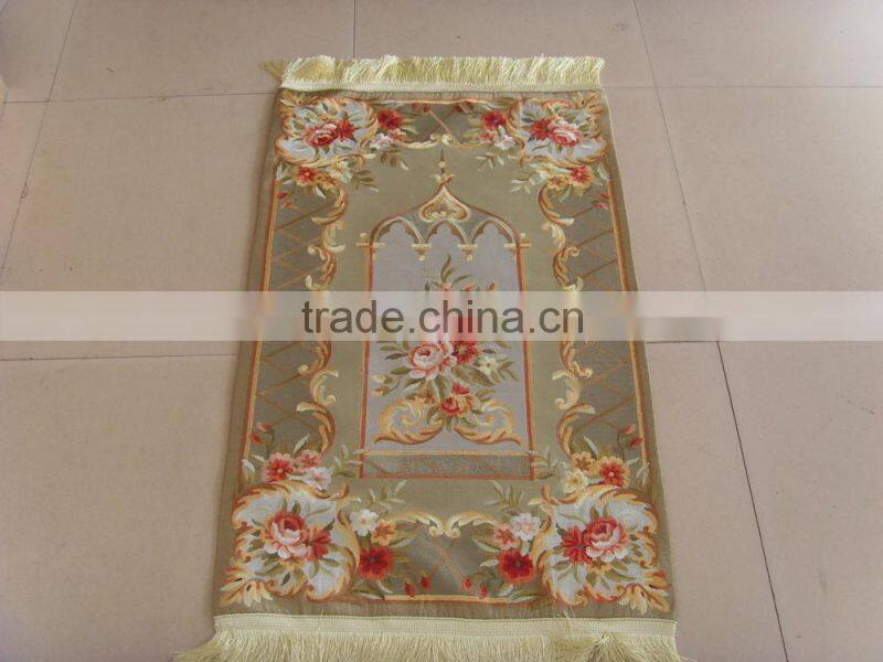Artificial silk full embroidery imitate handmade muslim prayer rug