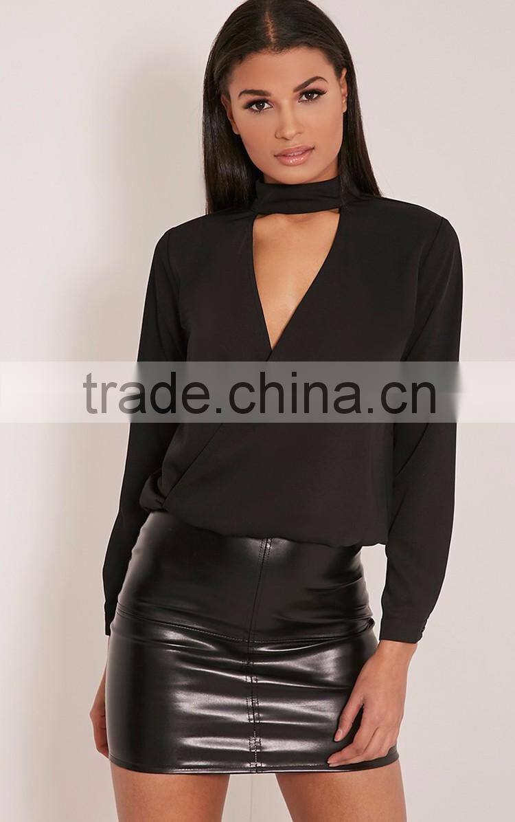 Hot selling well v-neck fashion long sleeve casual cotton blouse