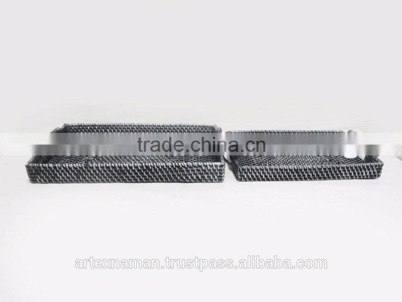 Rectangular Black painted rattan serving tray / Best wholesale serving trays Artex Nam An