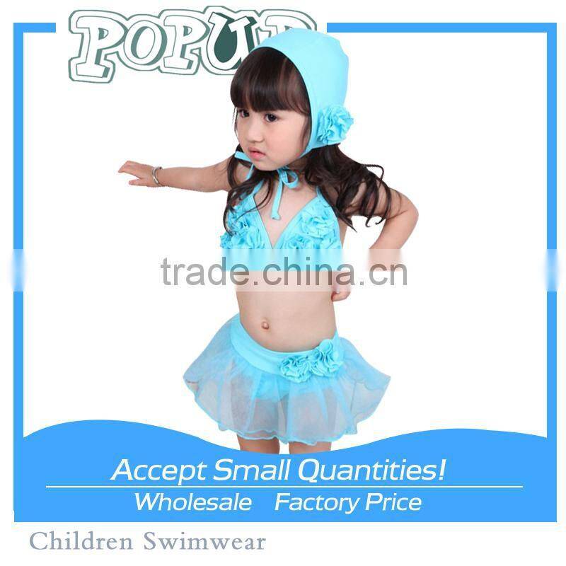 2015 Latest Fashion Six Blue Flower Tops Sling Bikini Beachwear For Sexy Baby