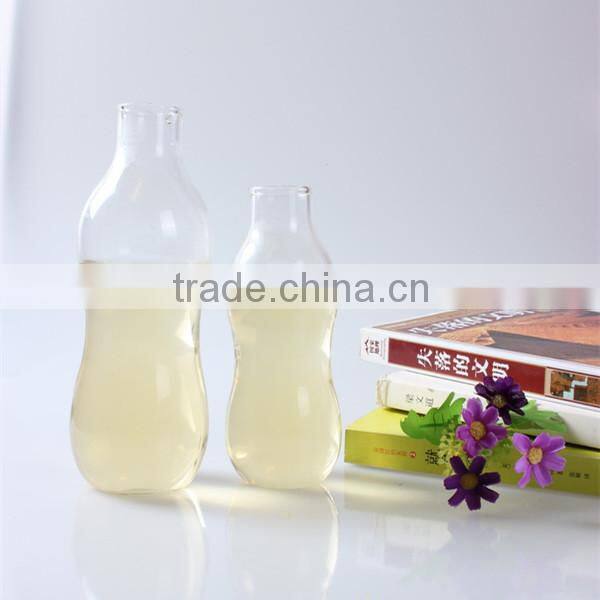500ml factory price mouth blown antique shape transparent bamboo lid pyrex glass bottle