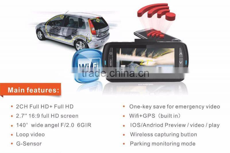 GPS WIFI dual camera full HD detached car DVR Full Hd Security car dvr