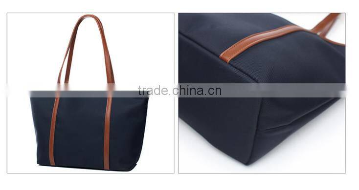 Hot selling 2016 nylon leather shopping bag simple design lady tote