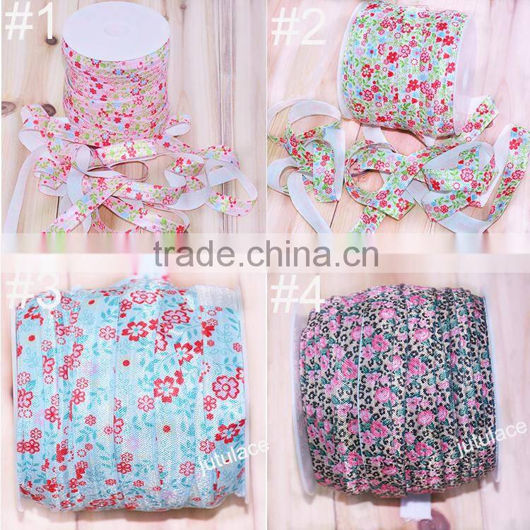 New Printed Fashion 5/8" FOE , Custom Printed Hair Tie Wholesale , Elastic ribbon band Hair Ties for kids accessories