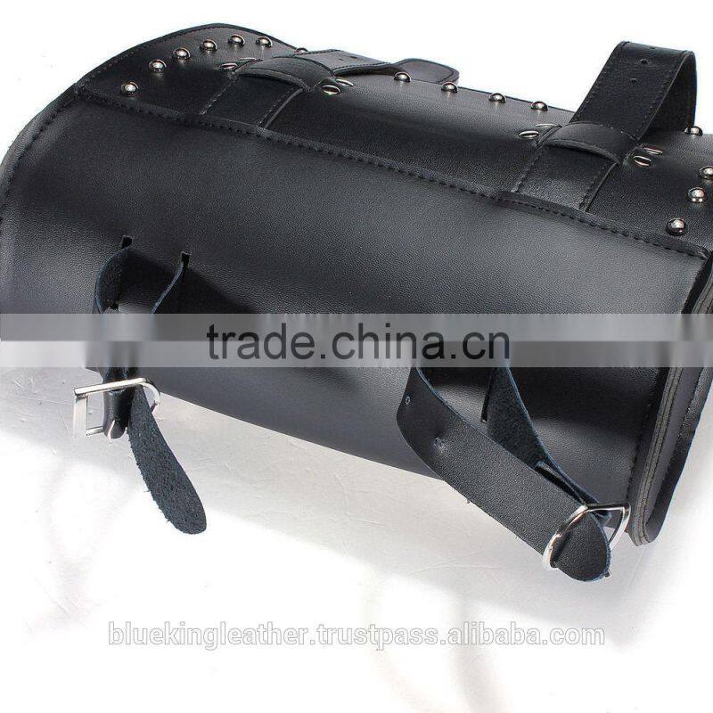 Motorcycle Scooters Black Leather Tool Roll Pouch Saddle Bag Storage For Harley