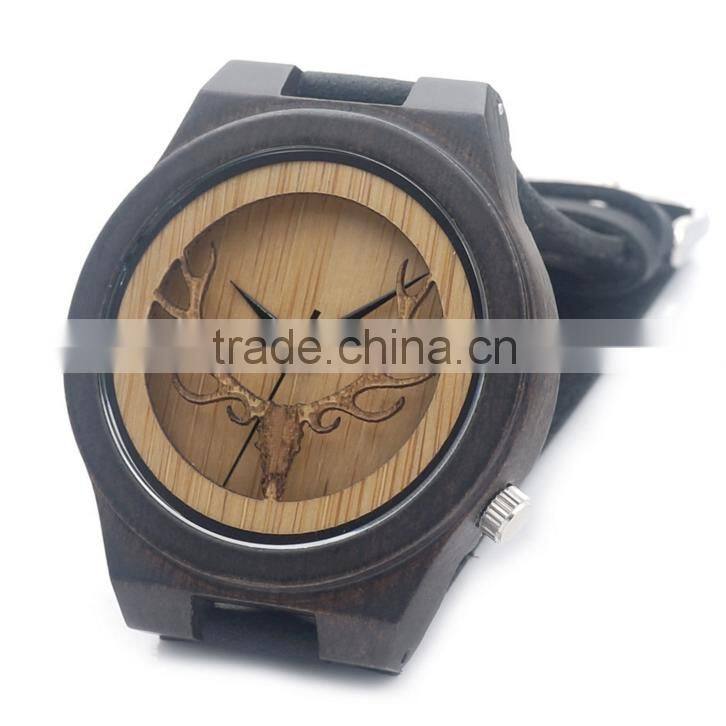 Wholesale promotional deer shape blackwood bamboo wood watches