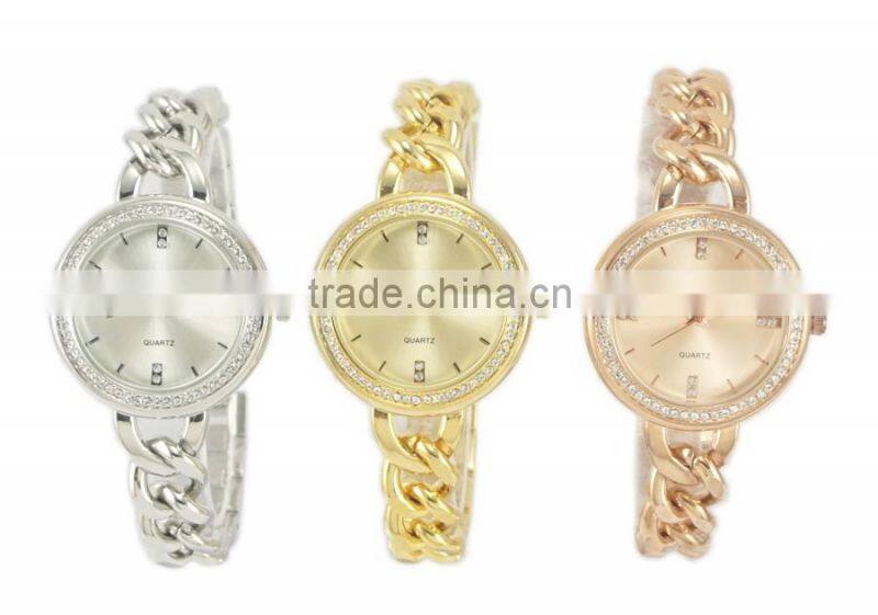 Women's elegant chain bracelet quartz three colors good plating custom made watches