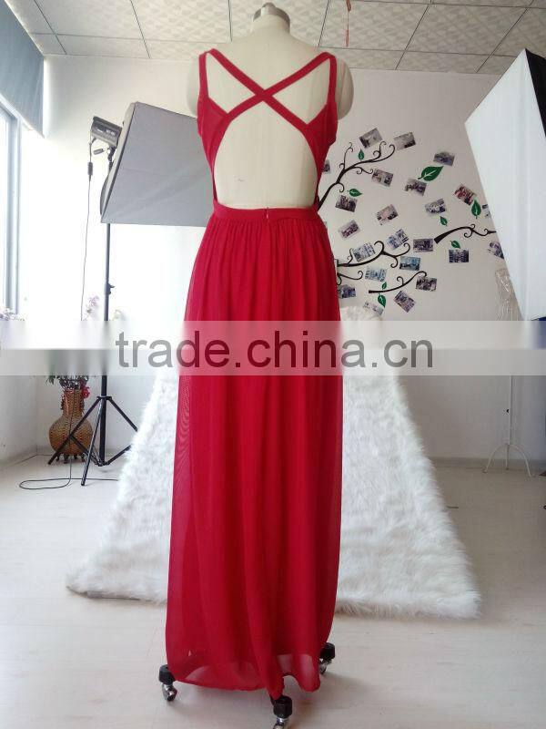 Unique back design fashion ladies evening wear floor length long dress chiffon new style