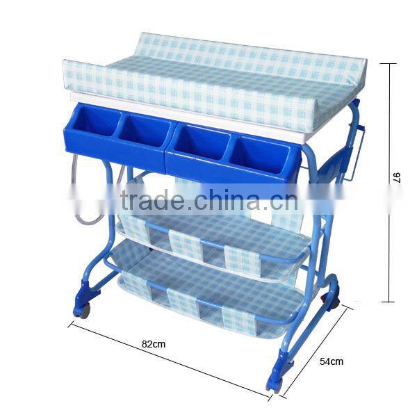 wholesale cheap plastic baby chaing table with two layer storage
