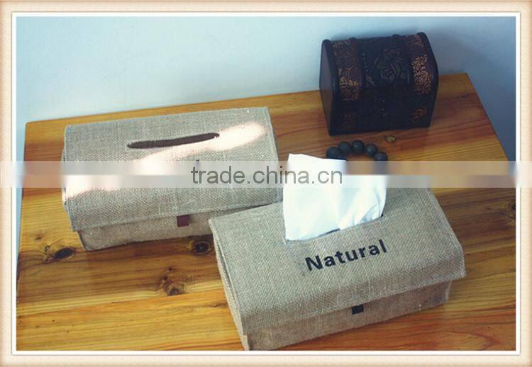 Simple and natural jute fabric tissue box