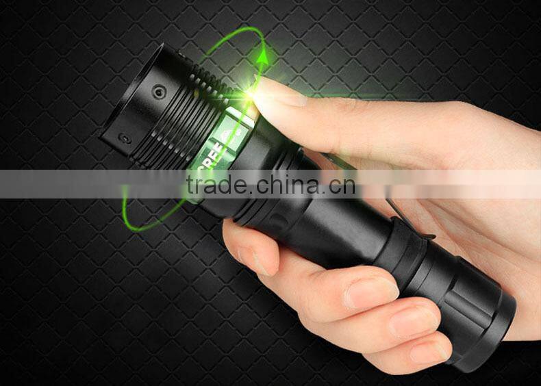 Aluminum zoom focus light flashlight, 2013 police flashlight, use C REE XP-E bright led with clip for easy carry