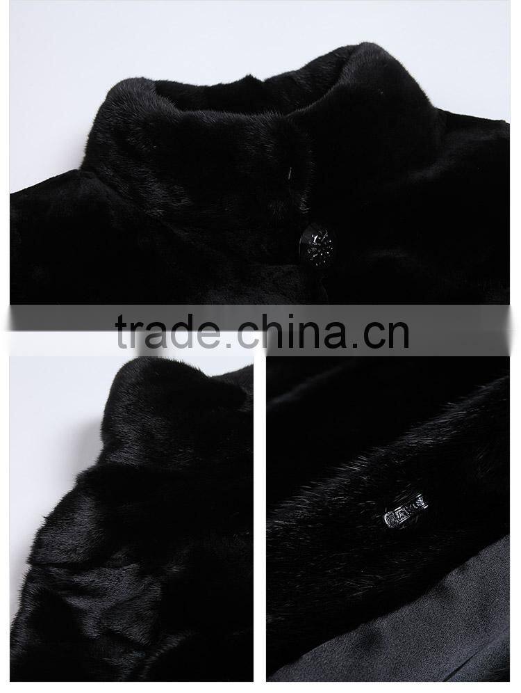 Famous Brand design simple black female mink fur coat for women