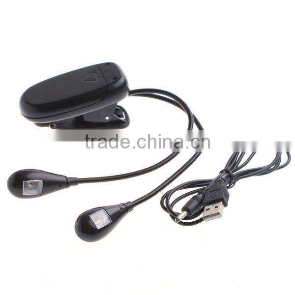 Clip on 2 Dual Arms 2 LED Flexible Book Music Stand Light Lamp Black