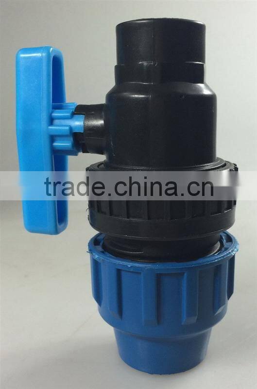 PP COMPRESSION FEMALE SINGLE UNION BALL VALVE FOR HDPE PIPE
