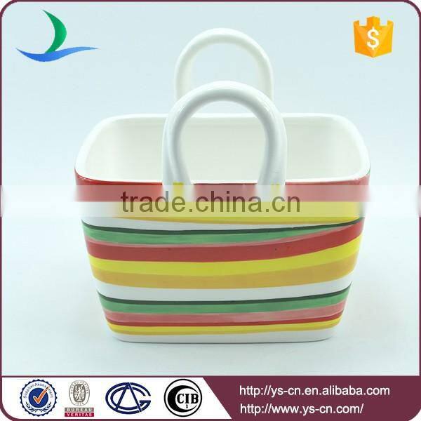 Hand Painted Rainbow Ceramic Frog Basket KitchenWare