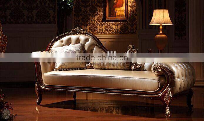 European Style Bed End Stool, Beautiful Designed Wood Carved Chaise Lounge Chair, Palace Princess Sofa Chair (BF01-ML026)