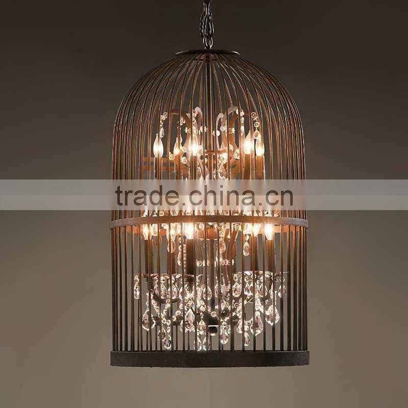 Iron casting birdcage design crystal decoration candle pendant lamp