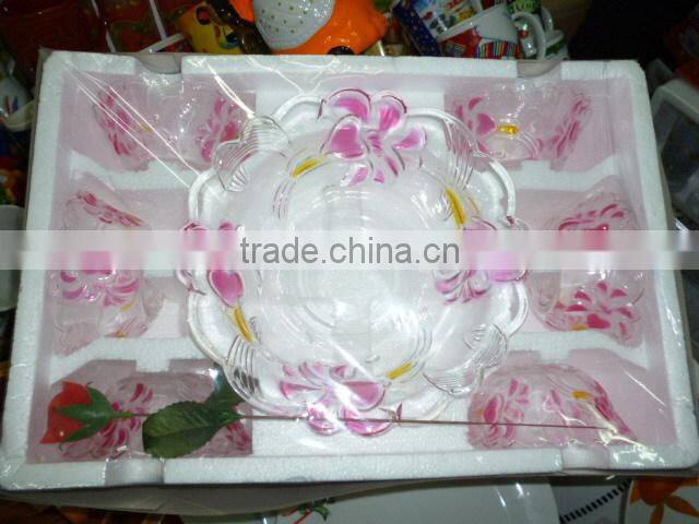 High quality glass 7pcs bowl set,glass punch bowl, colored glass dinnerware set