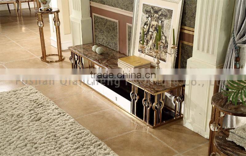 Luxury Stone Top Modern Iron TV Stand