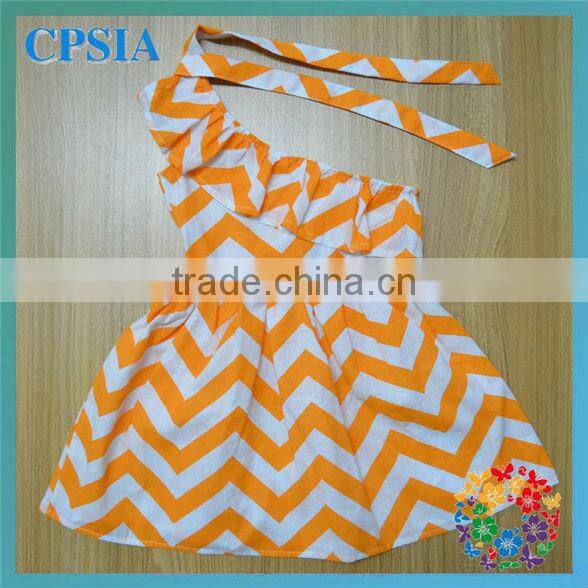 Rainbow Single Shoulder Baby Cotton Frocks Designs Girls Chevron Dress