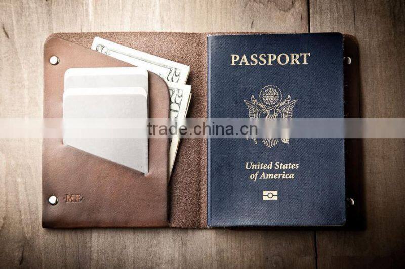 Dark brown genuine cow hide leather holder for passport