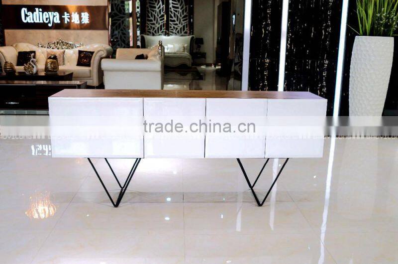 TALL WHITE LACQUER TV CABINET WITH FIVE DRAWERS E-828