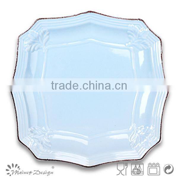 embossed square shape stoneware dinnerware plate