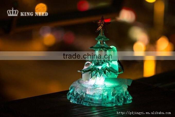 Acrylic Christmas Penguins &Tree Crystal Decoration With Led Light For Gift