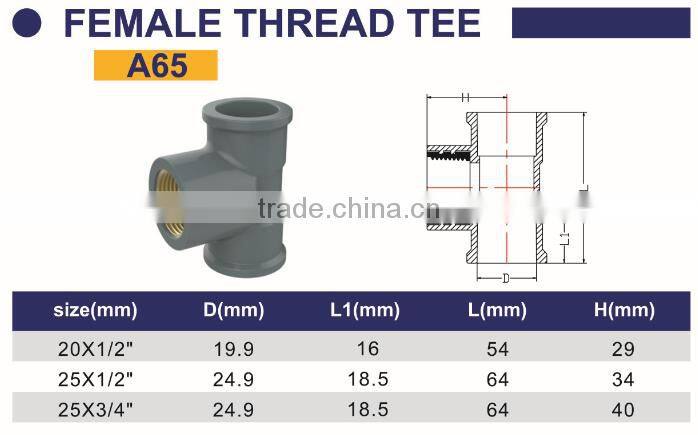 HIGH QUANLITY FEMALE TEE COPPER THREAD OF PVC DIN STANDARD FITTINGS FOR WATER SUPPLY