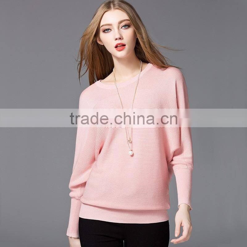 New design blank pullover style women knitting patterns bat sleeve sweater
